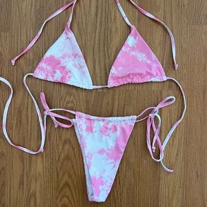 SHEIN Pink and White Bikini Set